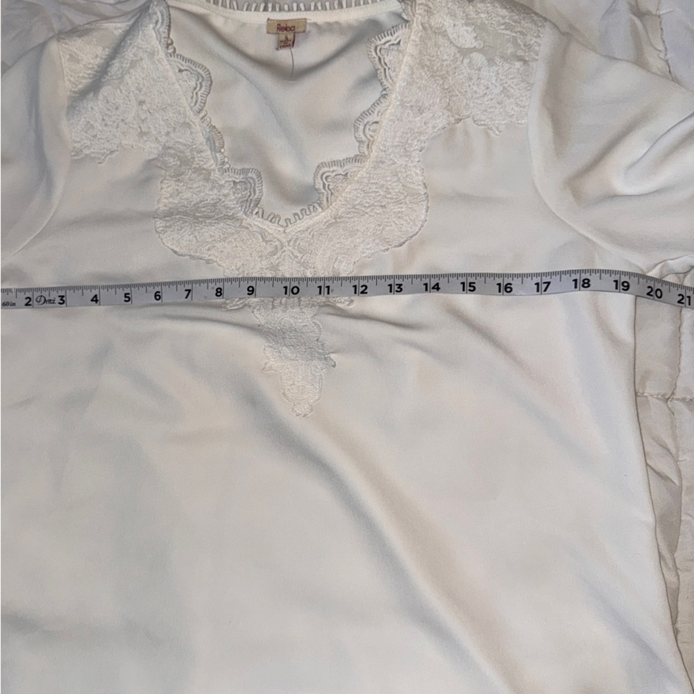 REBA White Blouse With Lace Trim & Sleeves, Silky, Bell Sleeves Top western S​​ - Picture 9 of 11